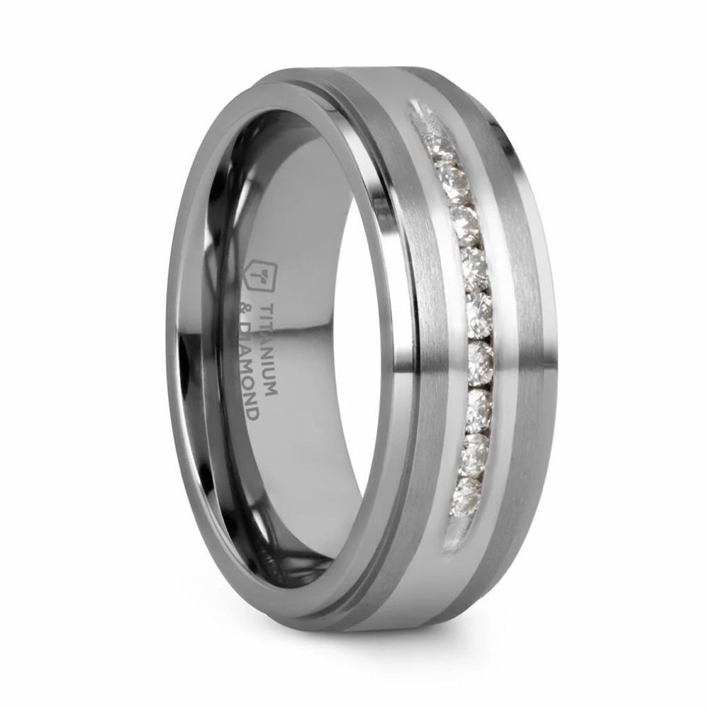 Thorsten Bond Men’s Wedding Band Size 9 Flat Brushed Silver Inlaid Titanium with